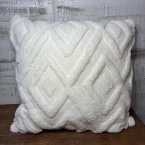 Plush White Geometric Throw Pillow